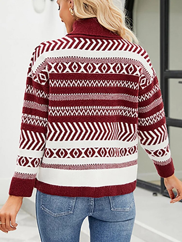 Φθινοπωρινά πουλόβερ με χειμωνιάτικο ζιβάγκο Γυναικεία μόδα πλεκτά μακρυμάνικα μπλουζάκια μαύρα ριγέ πουλόβερ Casual Νέα σε πλεκτά 2023