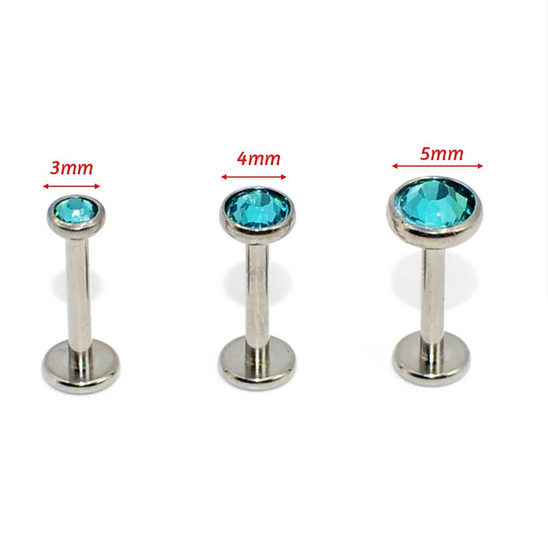 1PC G23 3-5mm titāna iekšēji vītņots Labret Stud Ear Tragus Cartilage Helix auskars CZ dārgakmens modes ķermeņa pīrsingu rotaslietas