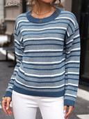 Svītraini džemperi sievietēm Modes trikotāžas zili topi ar garām piedurknēm Ikdienišķi džemperi ar O veida kakla izgriezumu Rudens Ziema Jaunums Trikotāžas izstrādājumos 2023