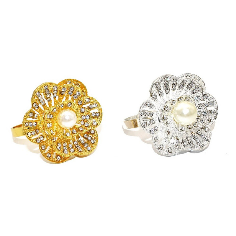 6Gb Rhinestone ziedu salvešu gredzeni Zelta salvešu turētāja gredzeni kāzu dzimšanas dienai Ziemassvētkos bērnu dušas galda dekors HWP15