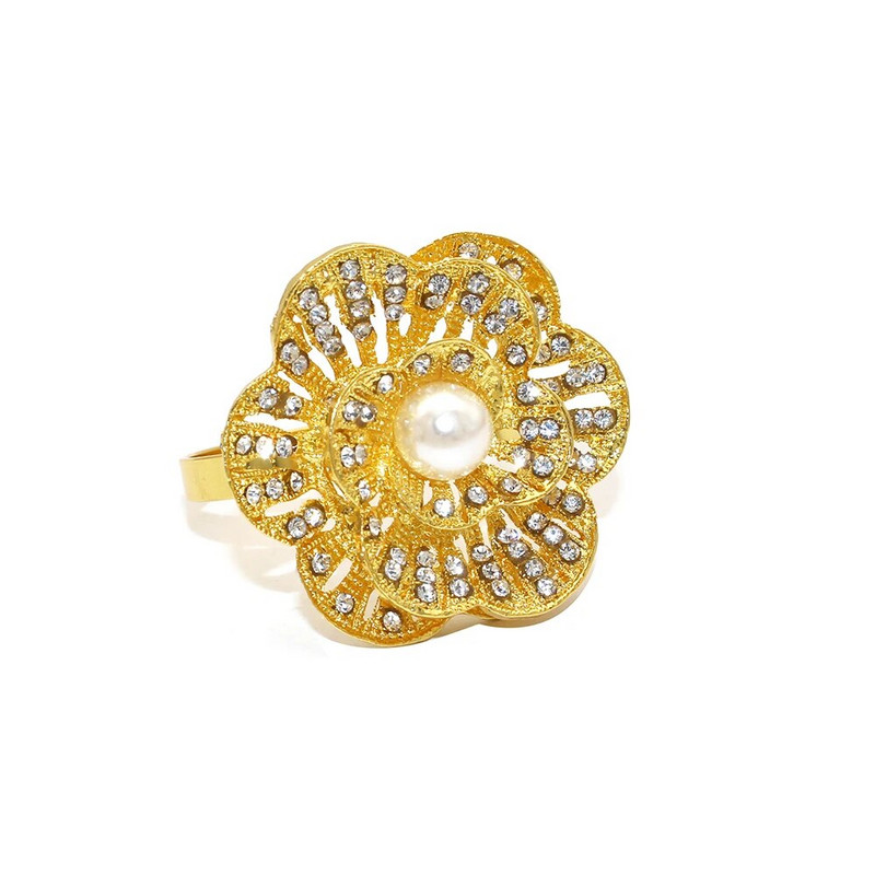 6Gb Rhinestone ziedu salvešu gredzeni Zelta salvešu turētāja gredzeni kāzu dzimšanas dienai Ziemassvētkos bērnu dušas galda dekors HWP15