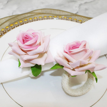 12 τμχ Χειροποίητα ροζ λουλούδια δαχτυλίδια χαρτοπετσέτας Τριαντάφυλλο για στολισμό τραπεζιού Ημέρα των Ευχαριστιών Χριστουγεννιάτικη διακόσμηση γάμου HWF51