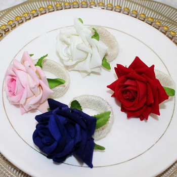 12 τμχ Χειροποίητα ροζ λουλούδια δαχτυλίδια χαρτοπετσέτας Τριαντάφυλλο για στολισμό τραπεζιού Ημέρα των Ευχαριστιών Χριστουγεννιάτικη διακόσμηση γάμου HWF51