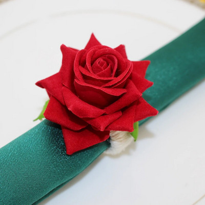 12Pcs Ručno izrađeni prstenovi za salvete s ružičastim cvjetovima Ruža Držač za salvete za dekoraciju stola Dan zahvalnosti Božićni dekor za vjenčanje HWF51