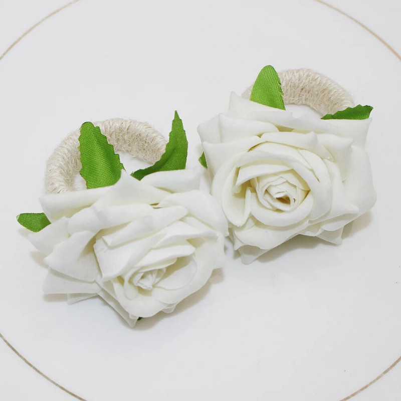 12Pcs Ručno izrađeni prstenovi za salvete s ružičastim cvjetovima Ruža Držač za salvete za dekoraciju stola Dan zahvalnosti Božićni dekor za vjenčanje HWF51