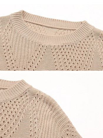 Есенно-зимни пуловери за жени Издълбани плетени горнища с дълъг ръкав Ежедневни пуловери с О-образно деколте Мода Ново в плетивата 2023 г.