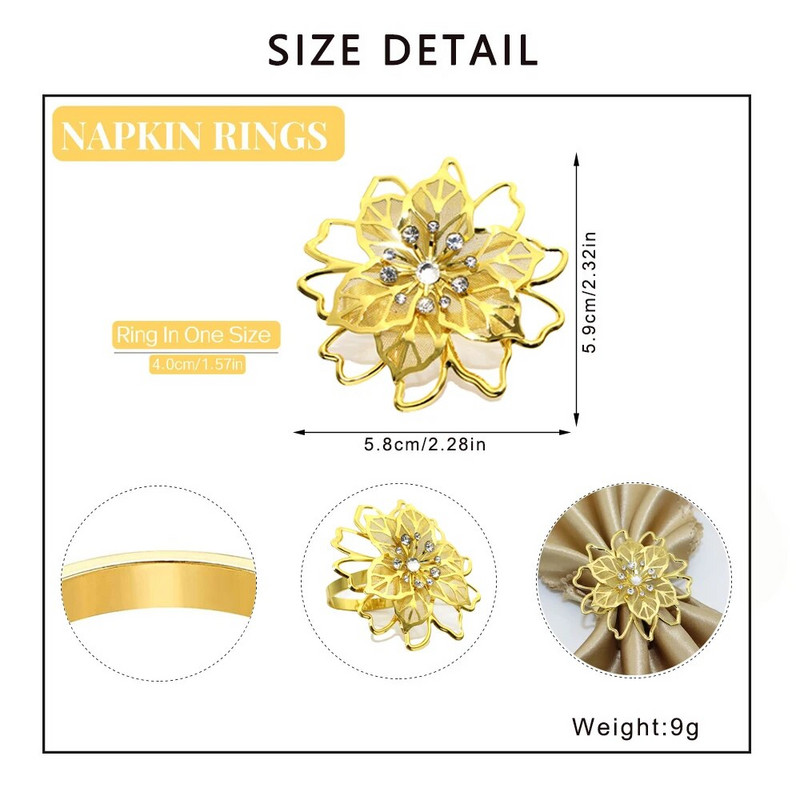 8Gb Zelta Rhinestone salvešu turētāji dobi, ziedu salvešu gredzens Valentīndienas kāzu vakariņām ballīšu galda dekors HWD105