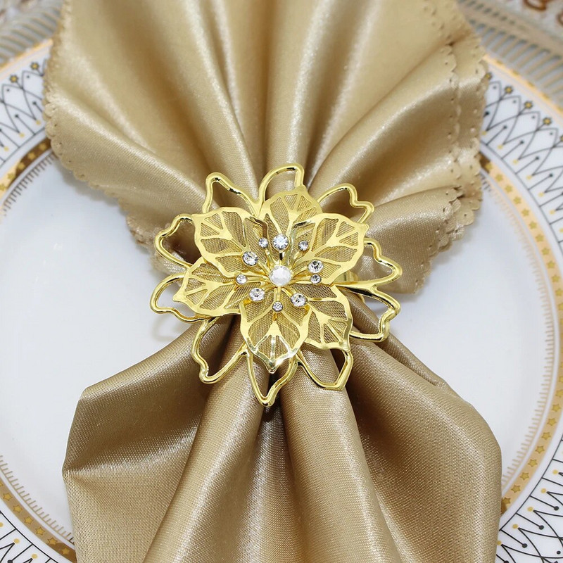 8Gb Zelta Rhinestone salvešu turētāji dobi, ziedu salvešu gredzens Valentīndienas kāzu vakariņām ballīšu galda dekors HWD105