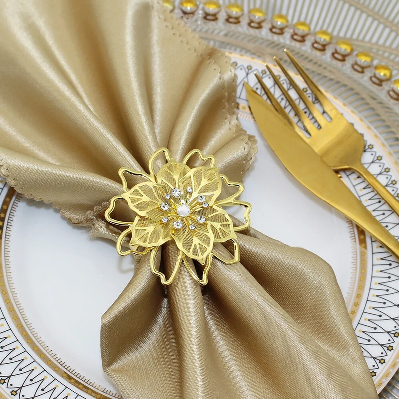 8Gb Zelta Rhinestone salvešu turētāji dobi, ziedu salvešu gredzens Valentīndienas kāzu vakariņām ballīšu galda dekors HWD105