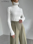 Rudens ziemas džemperi ar apkakli sievietēm Modes trikotāžas topi ar garām piedurknēm, balti, plāni džemperi, ikdienas jaunums trikotāžas izstrādājumos 2023