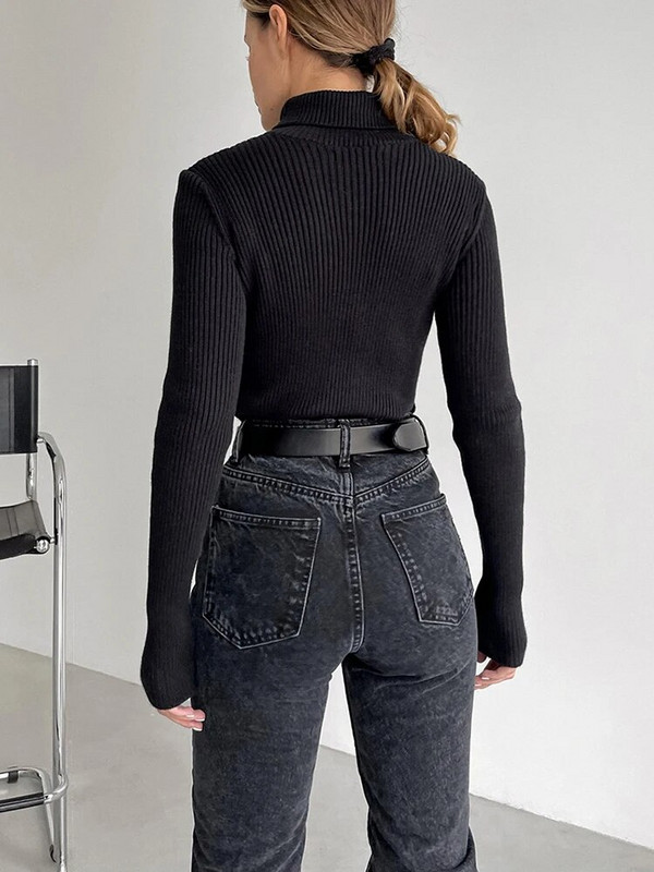 Rudens ziemas džemperi ar apkakli sievietēm Modes trikotāžas topi ar garām piedurknēm, balti, plāni džemperi, ikdienas jaunums trikotāžas izstrādājumos 2023