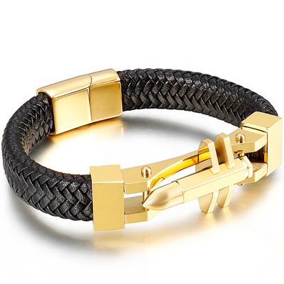 11 MM pītas ādas vīriešu rokassprādze vīriešiem, apzeltīts nerūsējošais tērauds, vīriešu šarms krusta rokassprādzes ar rokām darinātas rokas lentes rotaslietas