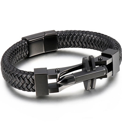 11 MM pītas ādas vīriešu rokassprādze vīriešiem, apzeltīts nerūsējošais tērauds, vīriešu šarms krusta rokassprādzes ar rokām darinātas rokas lentes rotaslietas