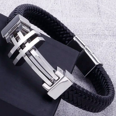 11 MM pītas ādas vīriešu rokassprādze vīriešiem, apzeltīts nerūsējošais tērauds, vīriešu šarms krusta rokassprādzes ar rokām darinātas rokas lentes rotaslietas