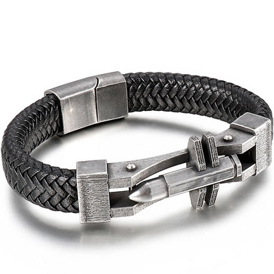 11 MM pītas ādas vīriešu rokassprādze vīriešiem, apzeltīts nerūsējošais tērauds, vīriešu šarms krusta rokassprādzes ar rokām darinātas rokas lentes rotaslietas