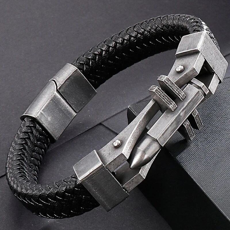 11 MM pītas ādas vīriešu rokassprādze vīriešiem, apzeltīts nerūsējošais tērauds, vīriešu šarms krusta rokassprādzes ar rokām darinātas rokas lentes rotaslietas