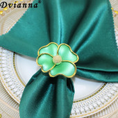 12Gb Zaļu ziedu salvešu gredzeni Valentīna diena viltotu rožu salvešu turētājs Gredzeni Galda rotājumi Kāzu ballīte Mājas dekors HWF05