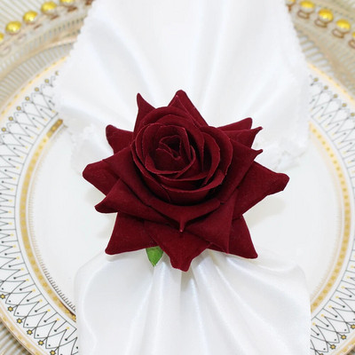 12Gb Zaļu ziedu salvešu gredzeni Valentīna diena viltotu rožu salvešu turētājs Gredzeni Galda rotājumi Kāzu ballīte Mājas dekors HWF05