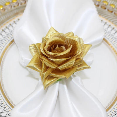 12Gb Zaļu ziedu salvešu gredzeni Valentīna diena viltotu rožu salvešu turētājs Gredzeni Galda rotājumi Kāzu ballīte Mājas dekors HWF05