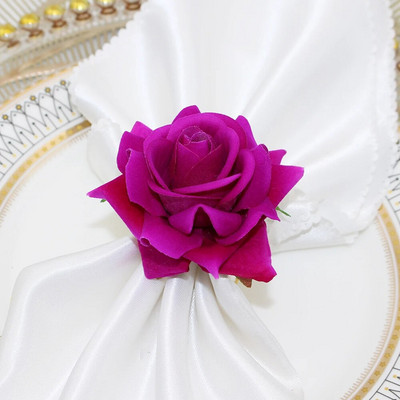 12Gb Zaļu ziedu salvešu gredzeni Valentīna diena viltotu rožu salvešu turētājs Gredzeni Galda rotājumi Kāzu ballīte Mājas dekors HWF05