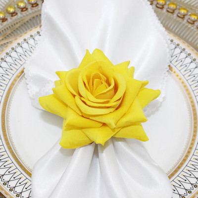 12Gb Zaļu ziedu salvešu gredzeni Valentīna diena viltotu rožu salvešu turētājs Gredzeni Galda rotājumi Kāzu ballīte Mājas dekors HWF05