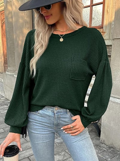 Μόδα γυναικεία πουλόβερ Σέξι πλεκτά μακρυμάνικα εξώπλατα μπλουζάκια casual πουλόβερ με λαιμόκοψη μαύρο φθινόπωρο Νέα σε πλεκτά 2023