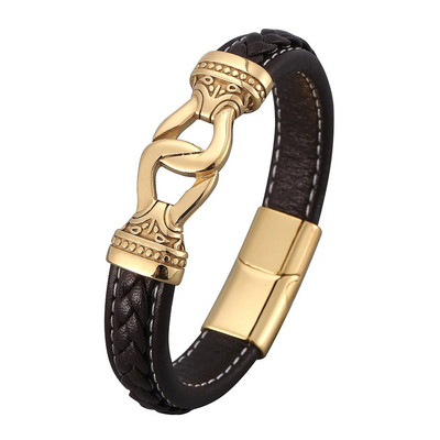 Panka rotaslietas vīriešiem brūnas pītas ādas rokassprādzes zelta krāsā nerūsējošā tērauda magnēta sprādzes rokassprādzes burvīgas rotaslietas dāvana BB0751