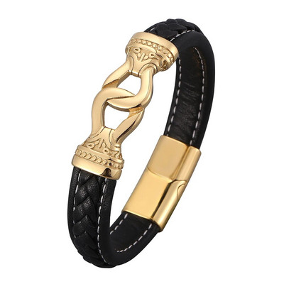 Panka rotaslietas vīriešiem brūnas pītas ādas rokassprādzes zelta krāsā nerūsējošā tērauda magnēta sprādzes rokassprādzes burvīgas rotaslietas dāvana BB0751