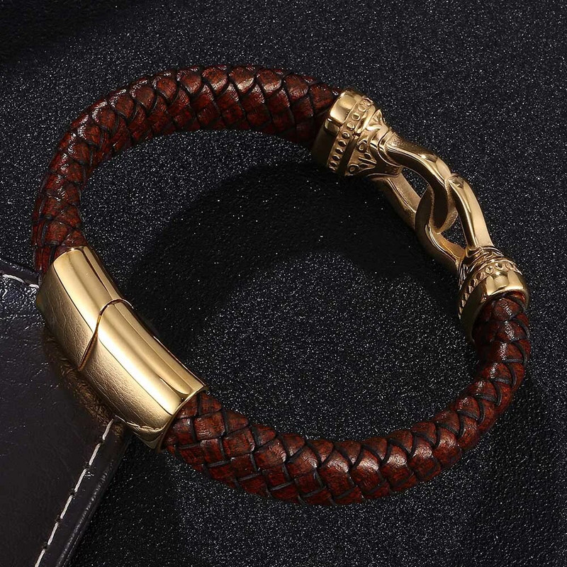 Panka rotaslietas vīriešiem brūnas pītas ādas rokassprādzes zelta krāsā nerūsējošā tērauda magnēta sprādzes rokassprādzes burvīgas rotaslietas dāvana BB0751