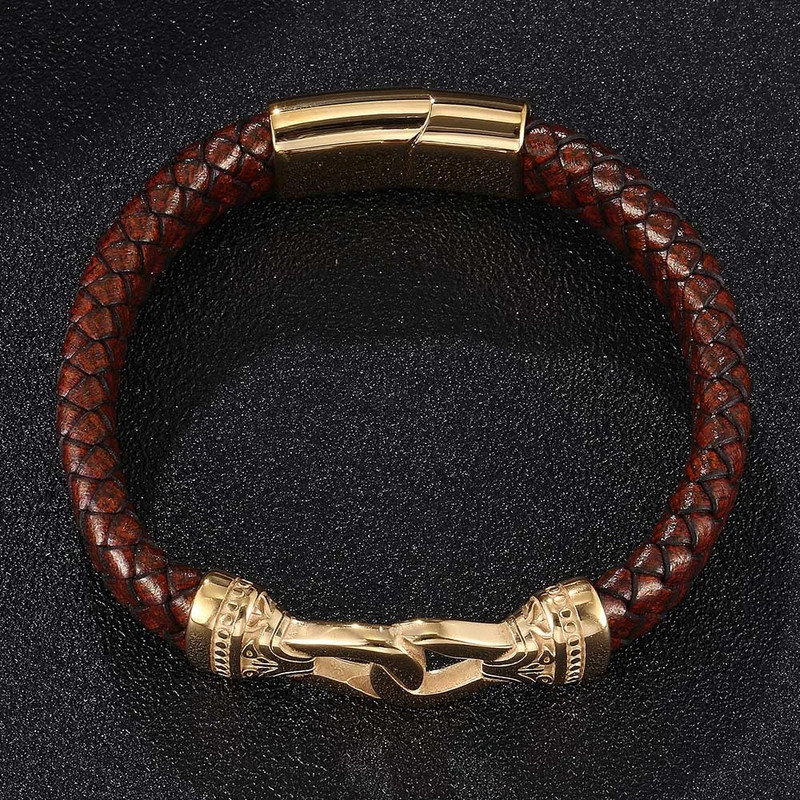 Panka rotaslietas vīriešiem brūnas pītas ādas rokassprādzes zelta krāsā nerūsējošā tērauda magnēta sprādzes rokassprādzes burvīgas rotaslietas dāvana BB0751