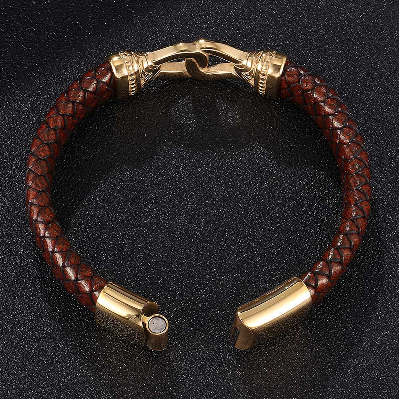 Panka rotaslietas vīriešiem brūnas pītas ādas rokassprādzes zelta krāsā nerūsējošā tērauda magnēta sprādzes rokassprādzes burvīgas rotaslietas dāvana BB0751