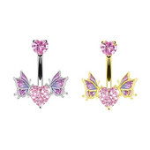 1 τεμάχιο 14G Wing Belly Button Piercing Heart Navel Ring 316L Surgical Inox Steel CZ Belly Piercing Ombligo Jewelry for Women