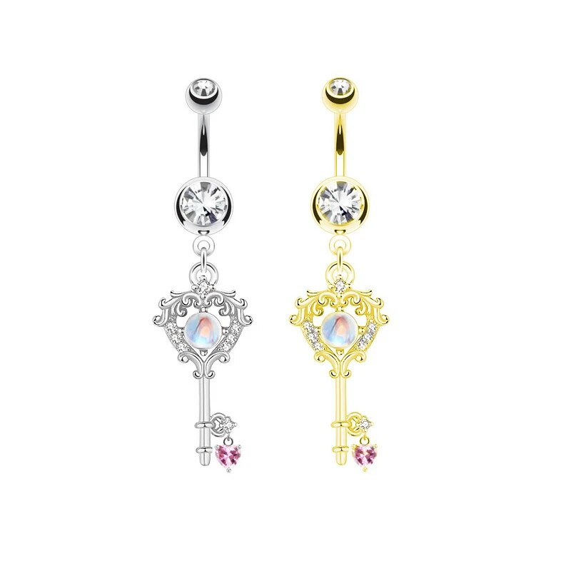 1 τεμάχιο 14G Wing Belly Button Piercing Heart Navel Ring 316L Surgical Inox Steel CZ Belly Piercing Ombligo Jewelry for Women