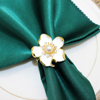 6 τεμάχια Pearl Flower Δαχτυλίδια πετσέτας Λευκή λουλουδάτη αγκράφα για ντους γάμου Νύφη Διακόσμηση τραπεζιού γιορτινό πάρτι γενεθλίων HWF63