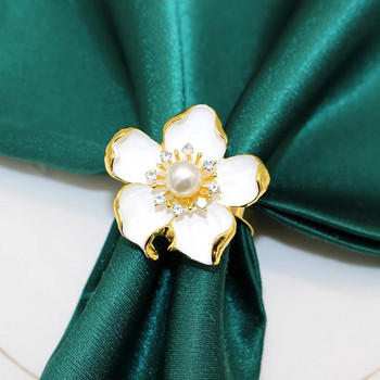 6 τεμάχια Pearl Flower Δαχτυλίδια πετσέτας Λευκή λουλουδάτη αγκράφα για ντους γάμου Νύφη Διακόσμηση τραπεζιού γιορτινό πάρτι γενεθλίων HWF63