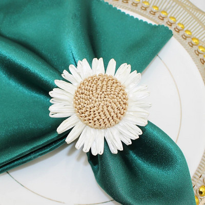 6Gb Pērļu ziedu salvešu gredzeni Balta ziedu salvešu sprādze kāzu līgavas dušai brīvdienu dzimšanas dienas svinību galda noformējums HWF63