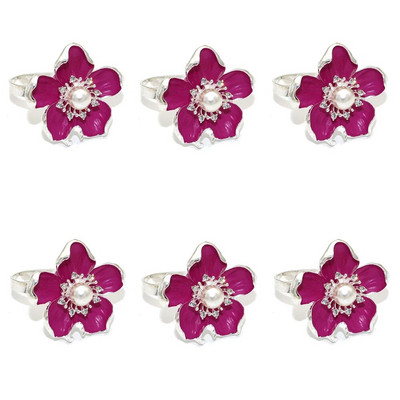 6Gb Pērļu ziedu salvešu gredzeni Balta ziedu salvešu sprādze kāzu līgavas dušai brīvdienu dzimšanas dienas svinību galda noformējums HWF63