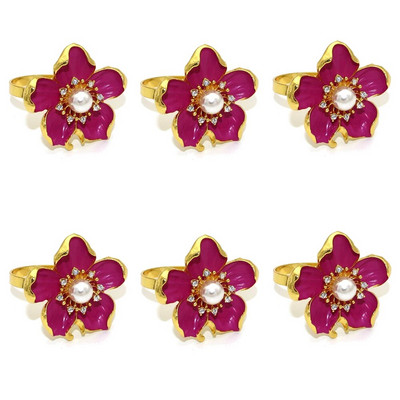 6Gb Pērļu ziedu salvešu gredzeni Balta ziedu salvešu sprādze kāzu līgavas dušai brīvdienu dzimšanas dienas svinību galda noformējums HWF63