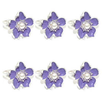 6Gb Pērļu ziedu salvešu gredzeni Balta ziedu salvešu sprādze kāzu līgavas dušai brīvdienu dzimšanas dienas svinību galda noformējums HWF63