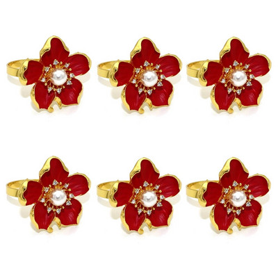 6Gb Pērļu ziedu salvešu gredzeni Balta ziedu salvešu sprādze kāzu līgavas dušai brīvdienu dzimšanas dienas svinību galda noformējums HWF63