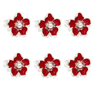 6Gb Pērļu ziedu salvešu gredzeni Balta ziedu salvešu sprādze kāzu līgavas dušai brīvdienu dzimšanas dienas svinību galda noformējums HWF63