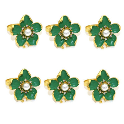 6Gb Pērļu ziedu salvešu gredzeni Balta ziedu salvešu sprādze kāzu līgavas dušai brīvdienu dzimšanas dienas svinību galda noformējums HWF63