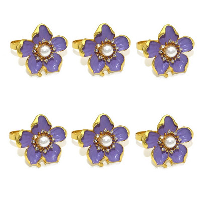 6Gb Pērļu ziedu salvešu gredzeni Balta ziedu salvešu sprādze kāzu līgavas dušai brīvdienu dzimšanas dienas svinību galda noformējums HWF63