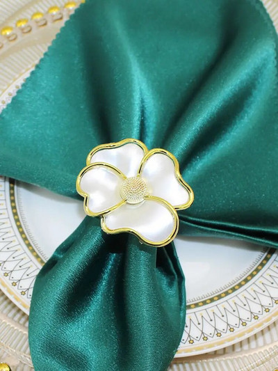 6Gb Pērļu ziedu salvešu gredzeni Balta ziedu salvešu sprādze kāzu līgavas dušai brīvdienu dzimšanas dienas svinību galda noformējums HWF63