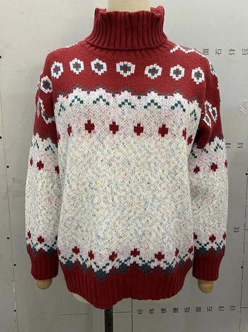 Винтидж дамски пуловер Елегантни трикотажни изделия с висока яка и трикотажни пуловери Есенни зимни дрехи за жени 2023 г. Нови постъпления