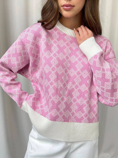 Rudens ziemas rūtains sieviešu džemperis Modes trikotāžas topi ar garām piedurknēm Rozā O veida kakla džemperi Ikdienas brīvi Jauni trikotāžas izstrādājumi 2023