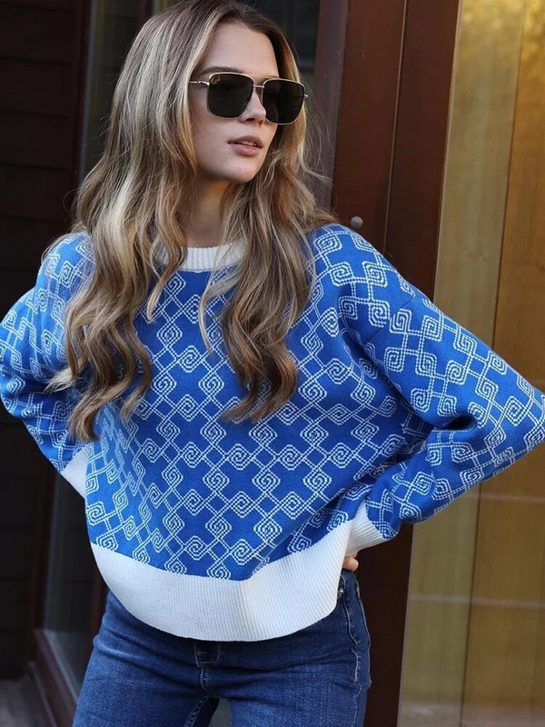 Rudens ziemas rūtains sieviešu džemperis Modes trikotāžas topi ar garām piedurknēm Rozā O veida kakla džemperi Ikdienas brīvi Jauni trikotāžas izstrādājumi 2023