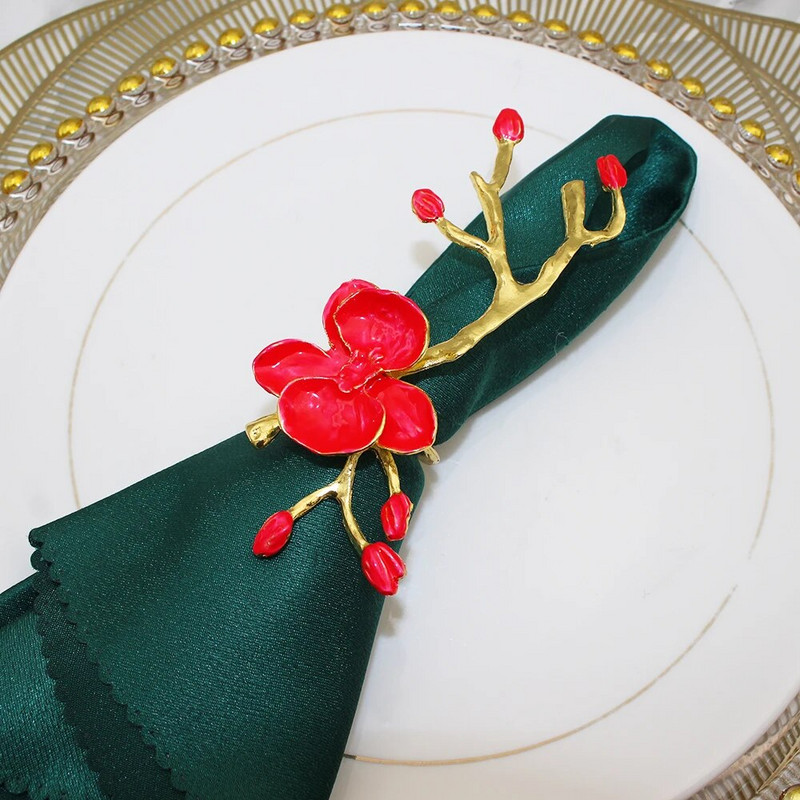 4Gb plūmju ziedu ziedi salvešu gredzeni ziemas brīvdienu mājai viesnīcas dārza kāzu svinību galda noformējums (8 krāsas) HWM84