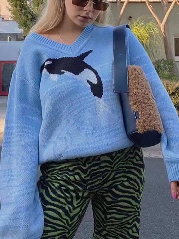 Sieviešu džemperis, adīts ar garām piedurknēm V kakla džemperi Eleganti trikotāža rudens ziemas korejiešu apģērbi sievietēm 2023. gada jaunums