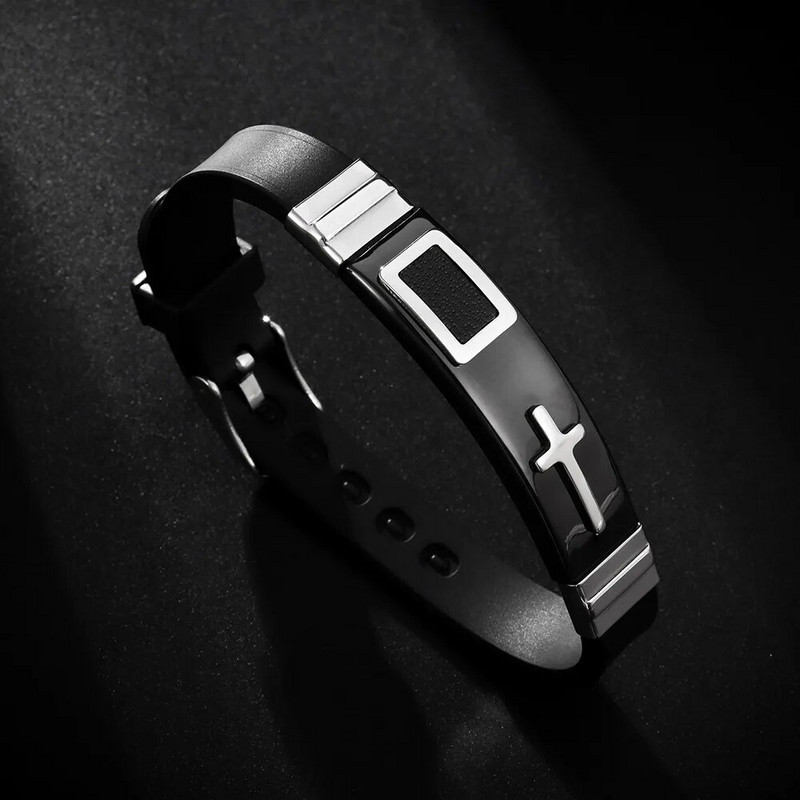 Moderna Jēzus krusta rokassprādze metāla silikona vīriešu rokassprādze Jauna mode kristiešu reliģiskais amulets Aksesuāri ballītes rotaslietas dāvana